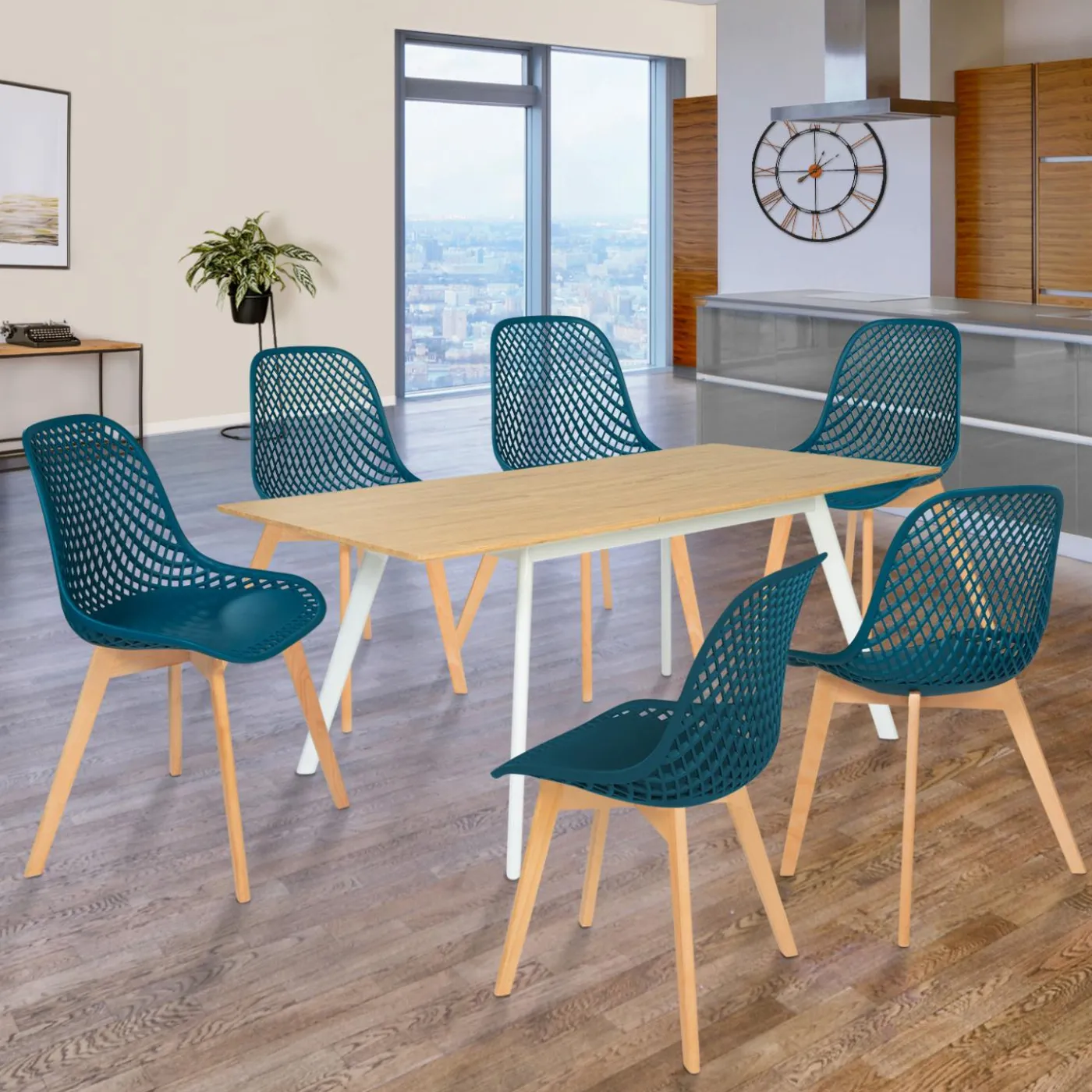 6 chaises bleu canard pour salle à manger