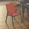 6 chaises de jardin en métal et textilène gris, noir et terracotta empilables