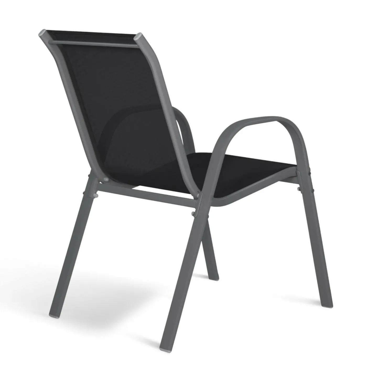 6 chaises de jardin en métal et textilène gris, noir et terracotta empilables