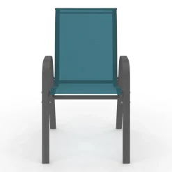 4 chaises de jardin en métal et textilène bleu canard