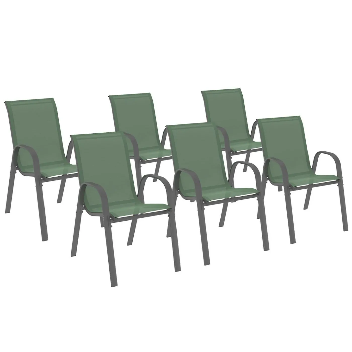 6 chaises de jardin vert olive empilables en métal et textilène
