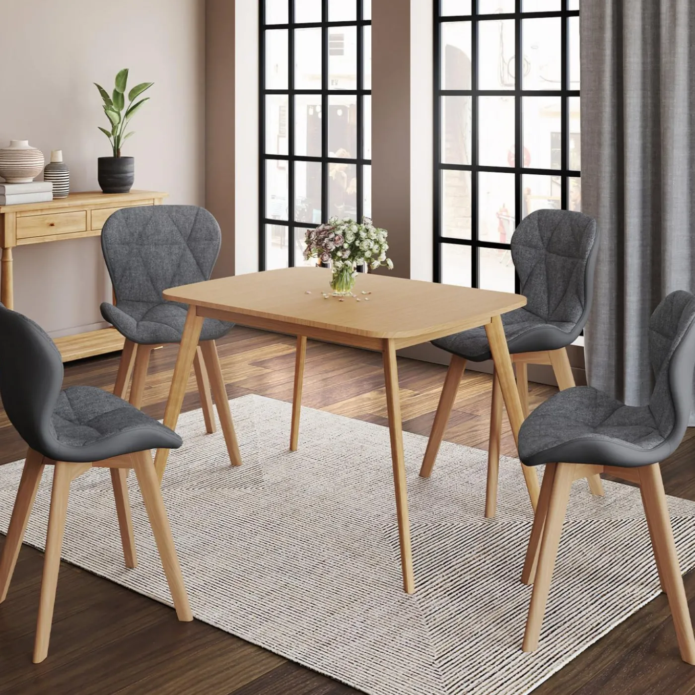 4 chaises en tissu et PU grises