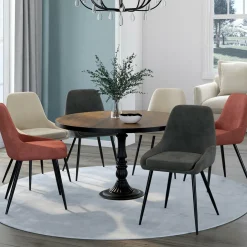 6 chaises en velours mix color gris, terracotta et beige