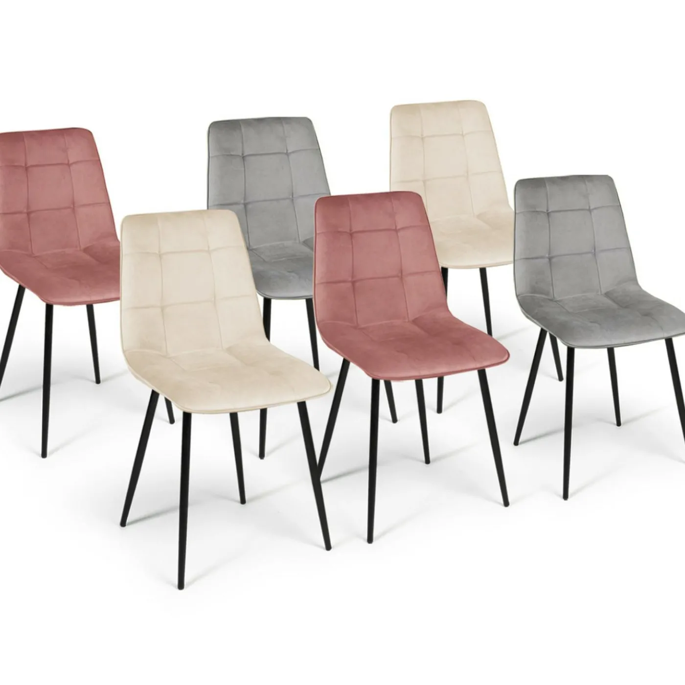 6 Chaises mix color pastel rose, gris et beige