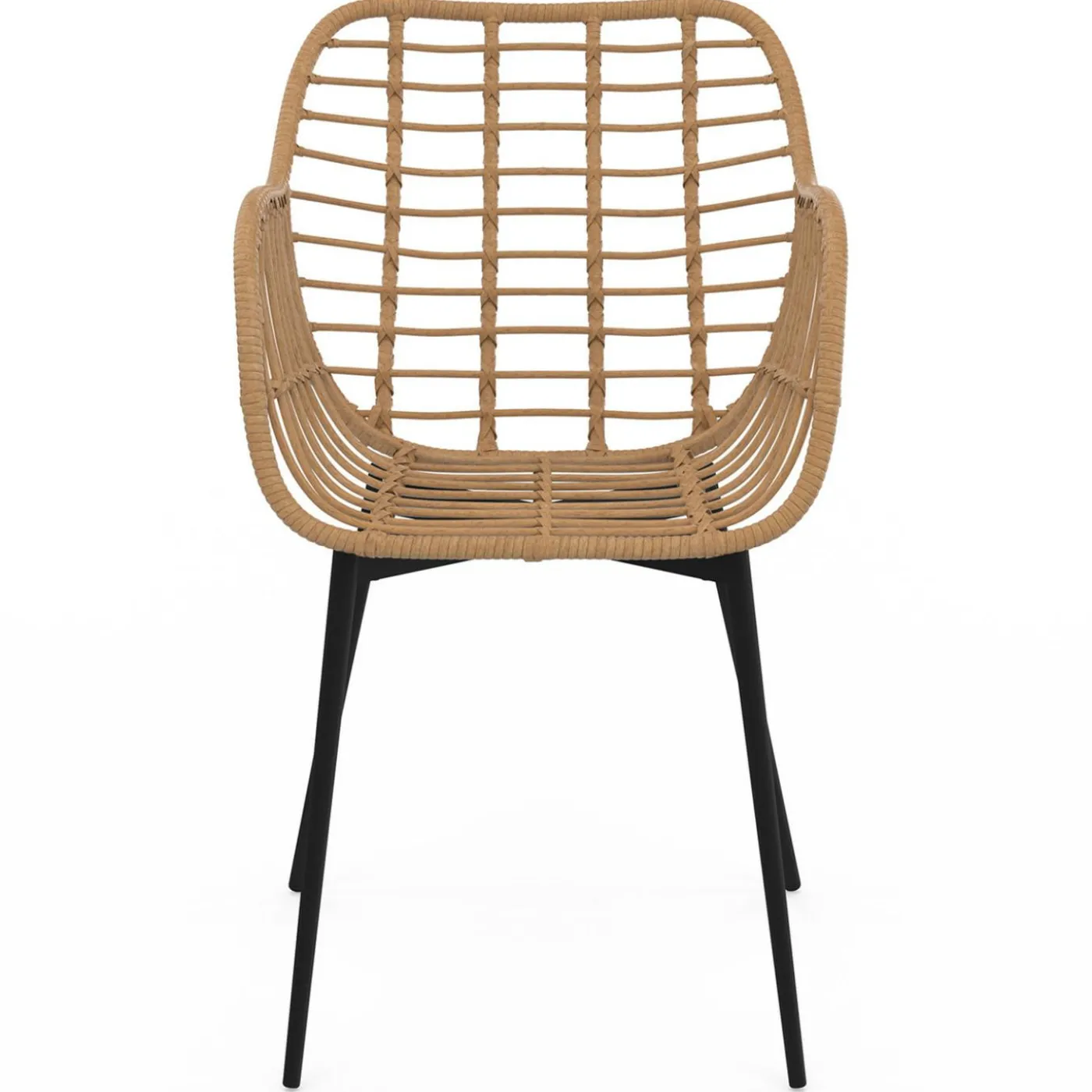 2 fauteuils de table effet rotin et pied métal noir