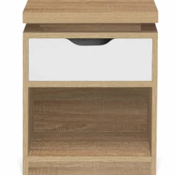 2 tables de chevet à LEDS tiroir et niche bois façon hêtre et blanc