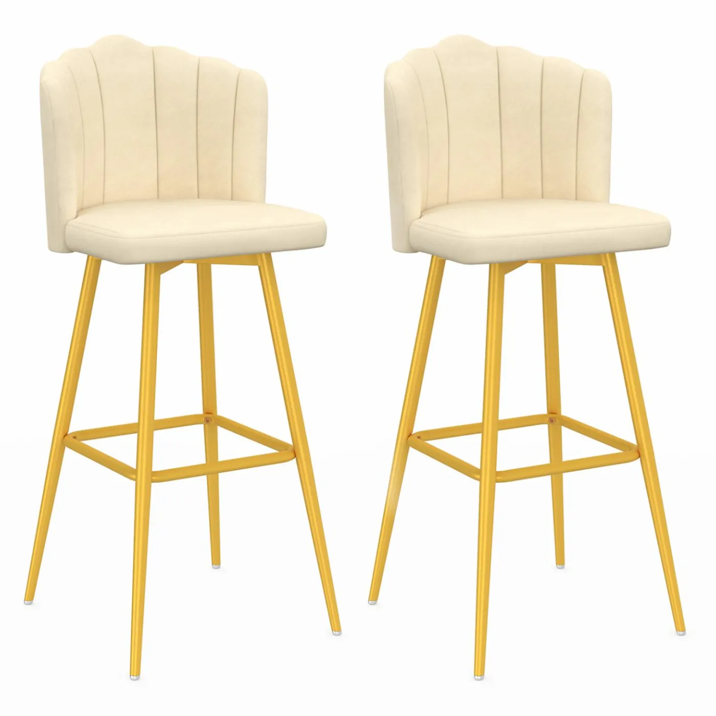 2 tabourets coquillages en velours crème