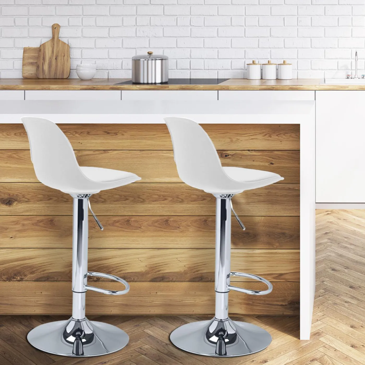 2 tabourets de bar design blanc KARL