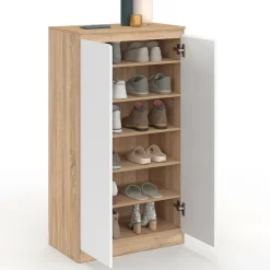 Armoire à chaussures 18 paires 2 portes blanc et effet bois