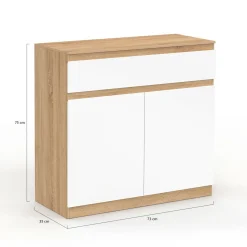 Armoire à chaussures 12 paires 2 portes 1 tiroir blanc et effet bois
