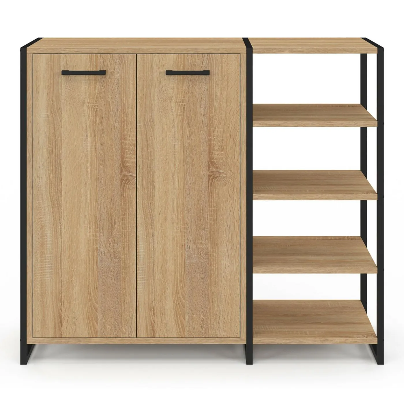 Armoire à chaussures design industriel 12 paires 2 portes et 4 étagères