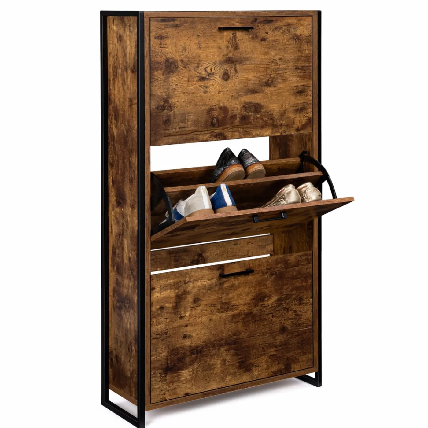 Armoire à chaussures industrielle 3 portes effet vieilli
