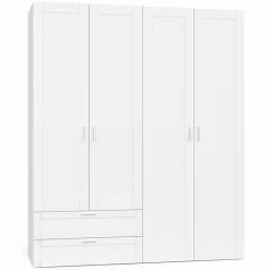 Armoire 4 portes blanche dressing penderie et 2 tiroirs 160 cm
