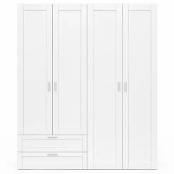 Armoire 4 portes blanche dressing penderie et 2 tiroirs 160 cm