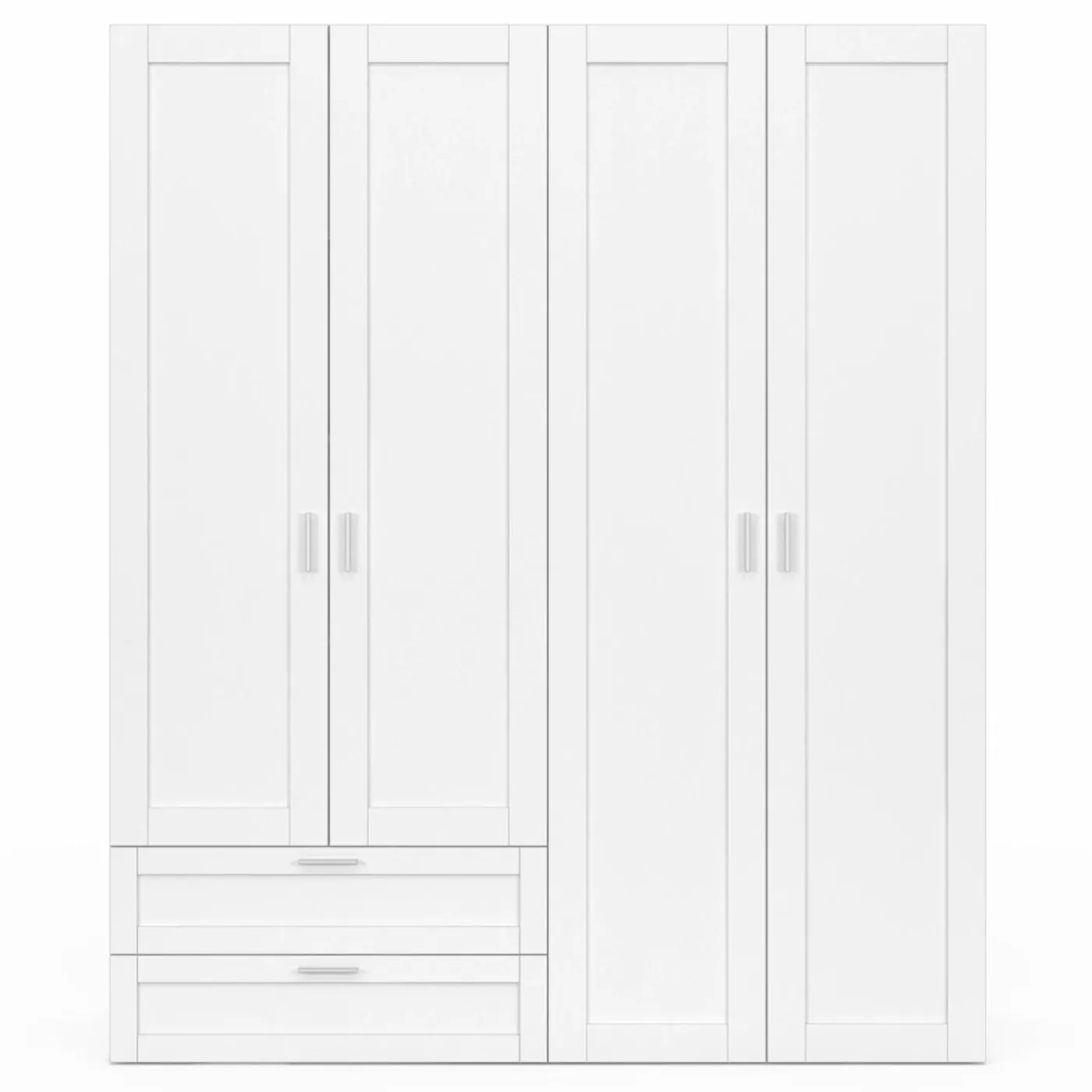 Armoire 4 portes blanche dressing penderie et 2 tiroirs 160 cm