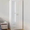 Armoire 2 portes blanche penderie avec miroir et 2 tiroirs 80 cm