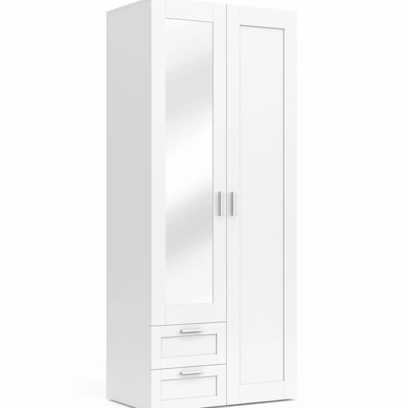 Armoire 2 portes blanche penderie avec miroir et 2 tiroirs 80 cm