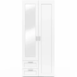 Armoire 2 portes blanche penderie avec miroir et 2 tiroirs 80 cm