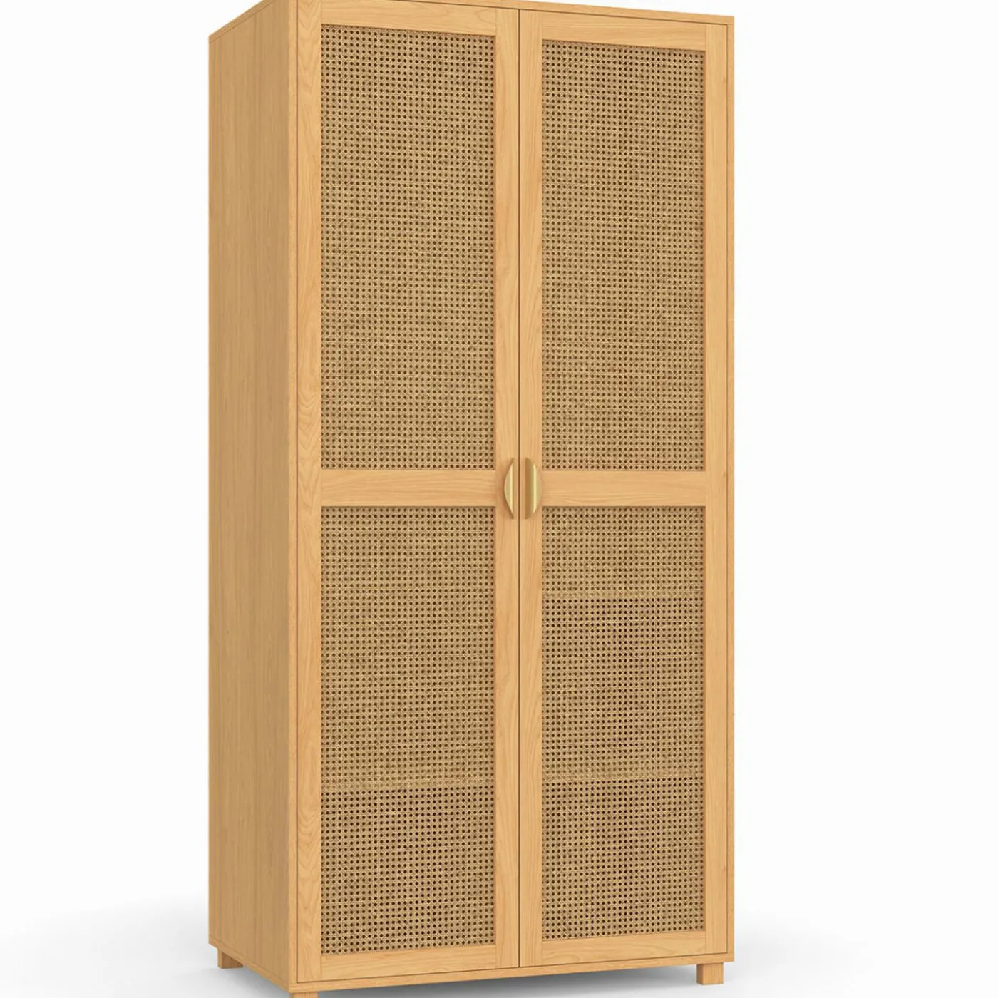 Armoire 2 portes cannage et bois penderie 80 cm avec étagères de rangement