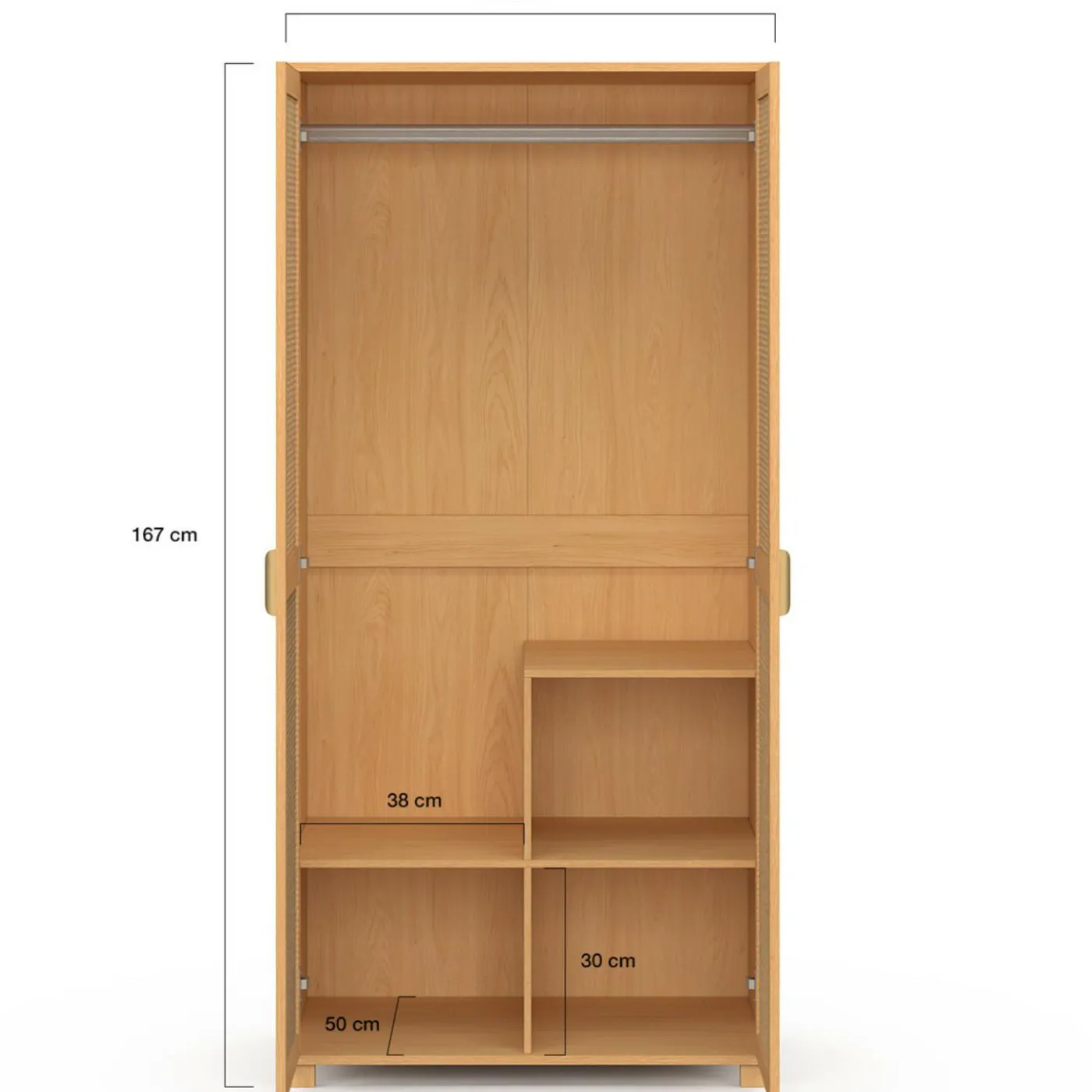Armoire 2 portes cannage et bois penderie 80 cm avec étagères de rangement