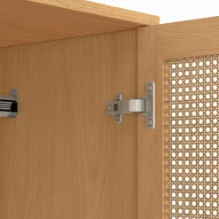 Armoire 2 portes cannage et bois penderie 80 cm avec étagères de rangement