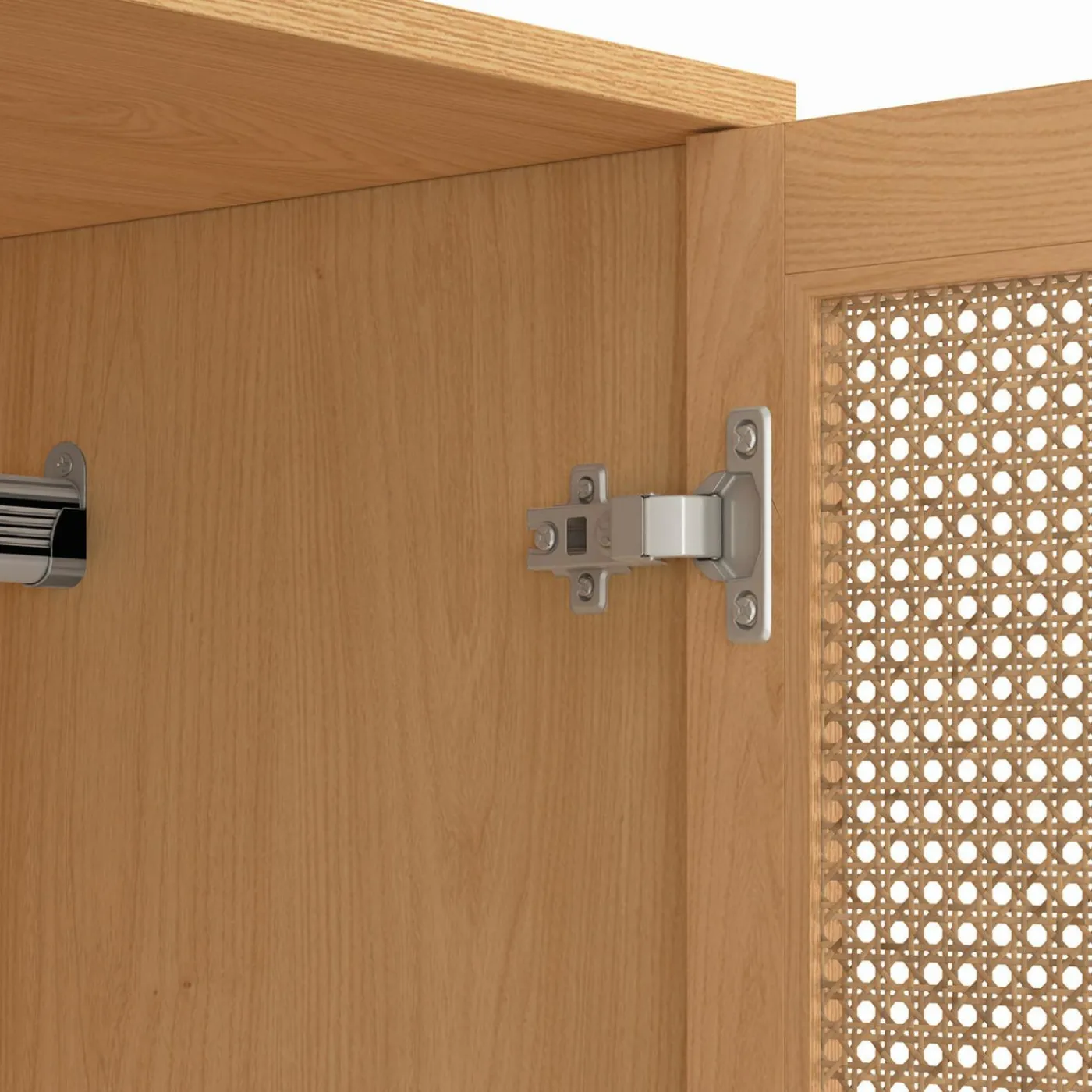 Armoire 2 portes cannage et bois penderie 80 cm avec étagères de rangement