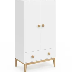 Armoire 2 portes et tiroir blanc et bois pour enfant