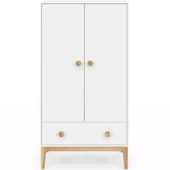 Armoire 2 portes et tiroir blanc et bois pour enfant