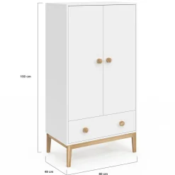 Armoire 2 portes et tiroir blanc et bois pour enfant
