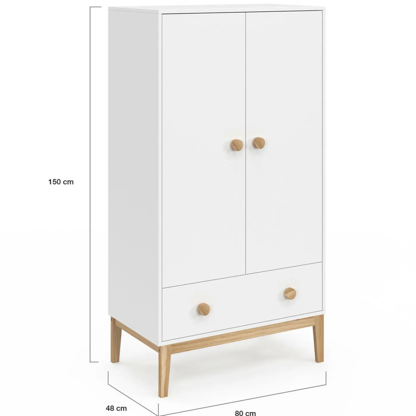 Armoire 2 portes et tiroir blanc et bois pour enfant