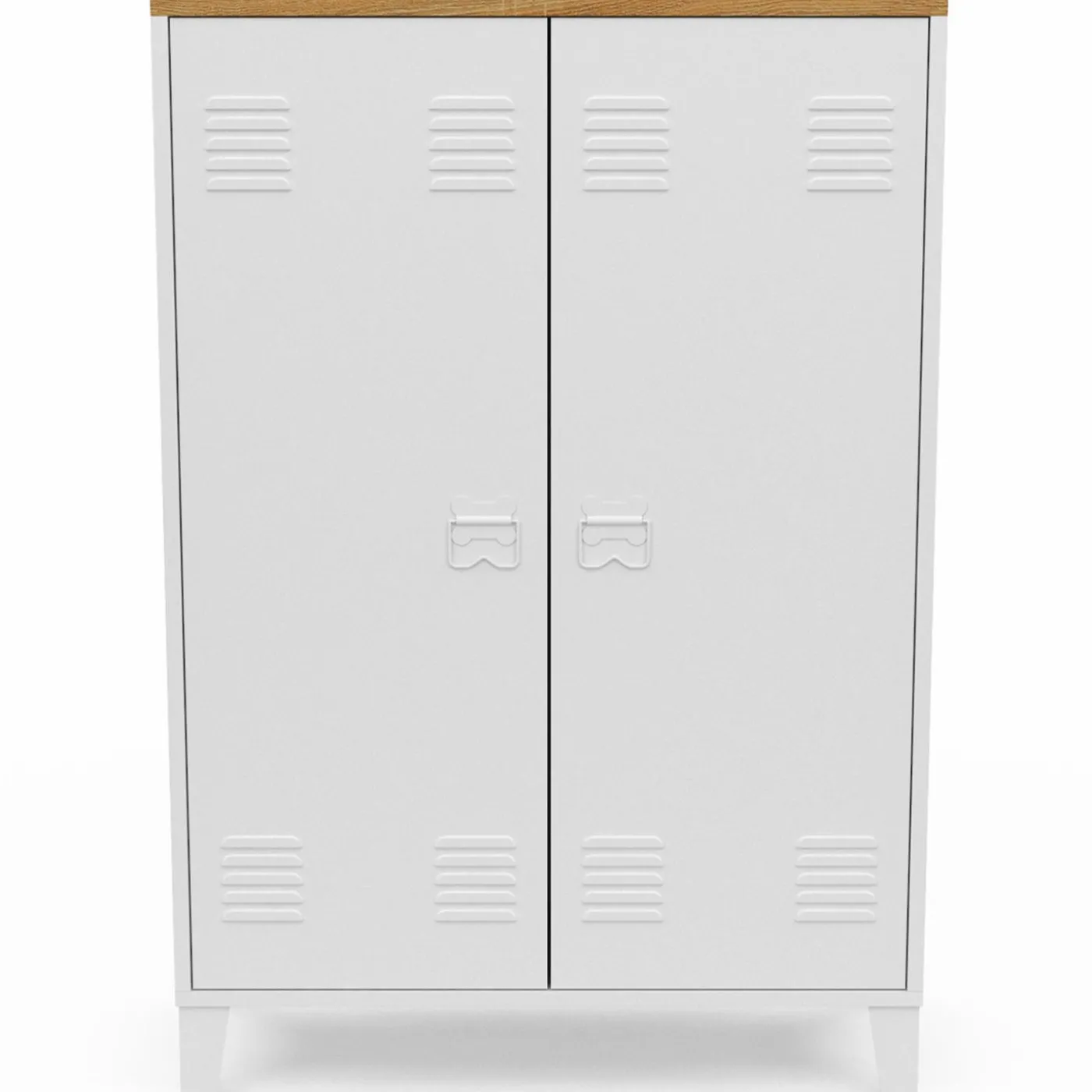 Armoire basse industrielle 2 portes métal noir et plateau bois