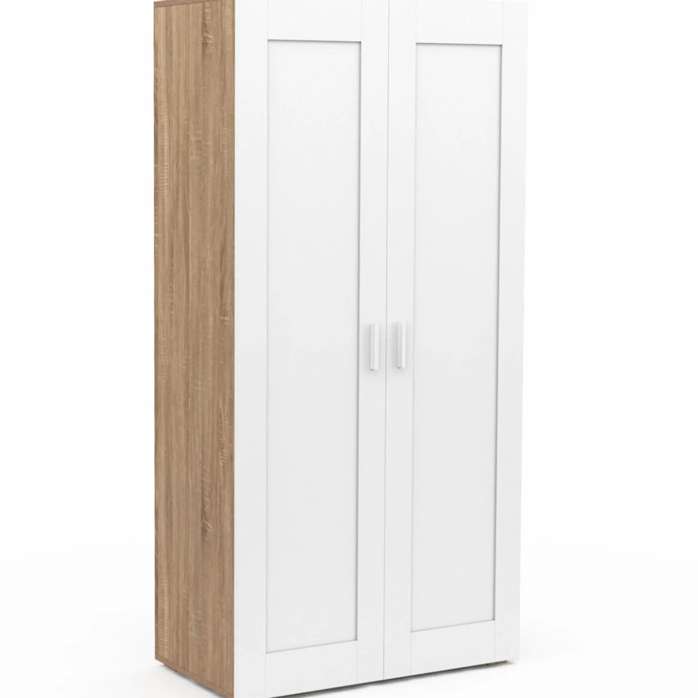 Armoire blanc et bois 2 portes et étagères