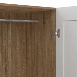 Armoire blanc et bois 2 portes et étagères