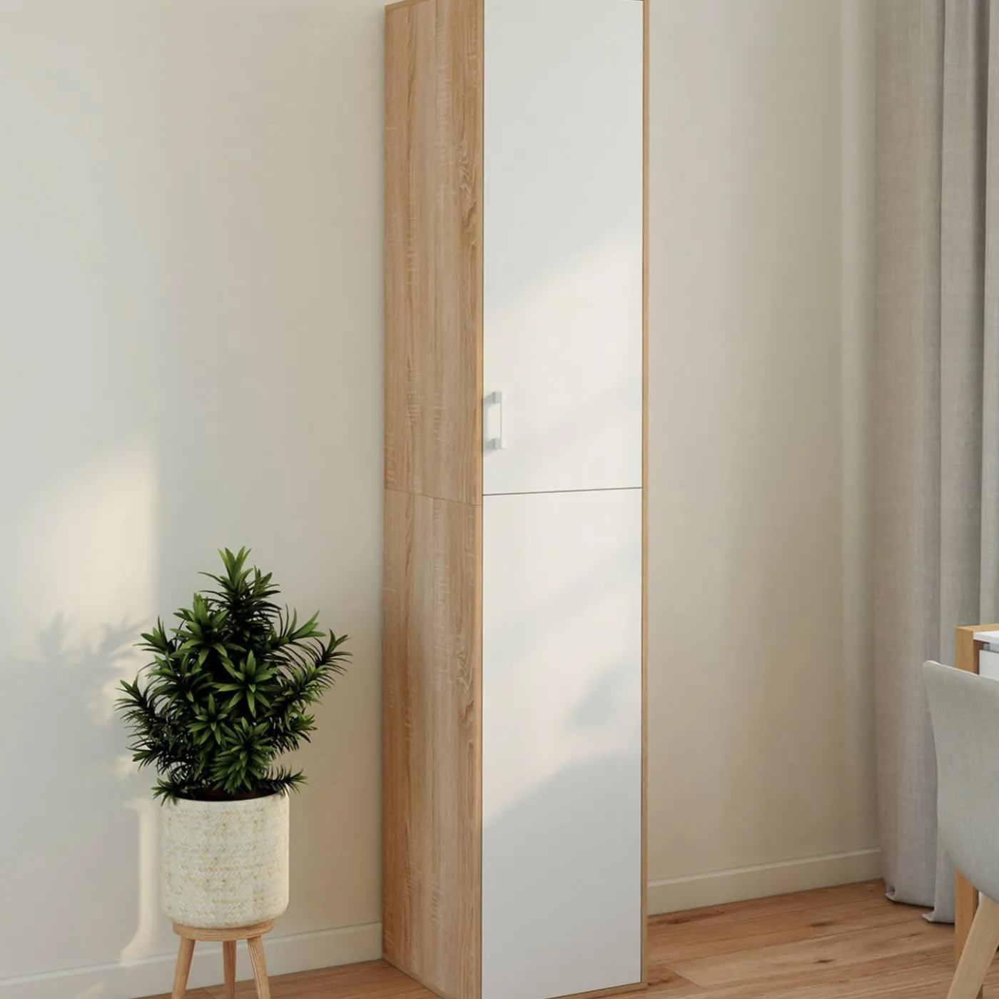 Armoire de bureau bois 180 cm multifonction 3 étagères 1 porte blanche
