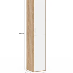 Armoire de bureau bois 180 cm multifonction 3 étagères 1 porte blanche