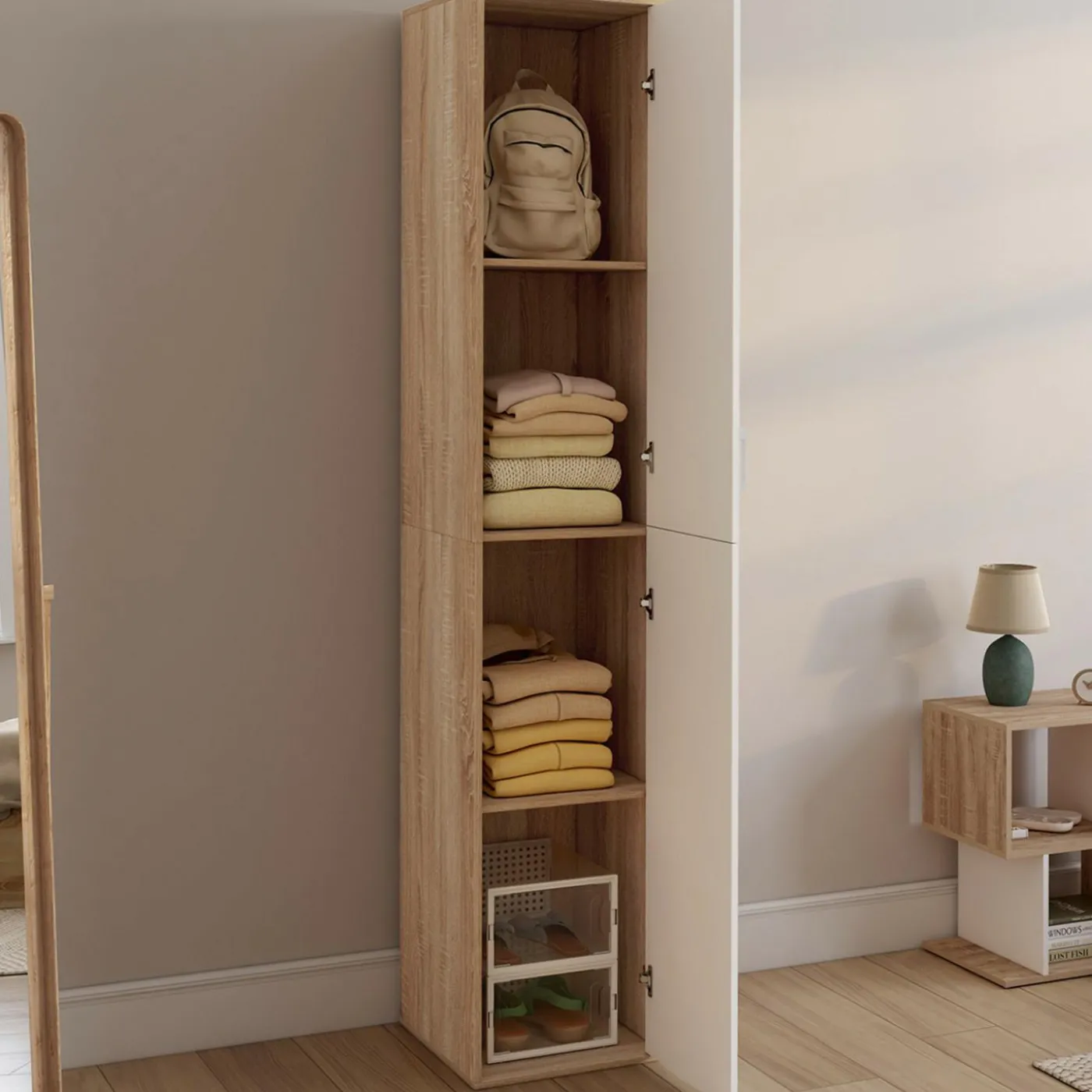 Armoire de bureau bois 180 cm multifonction 3 étagères 1 porte blanche