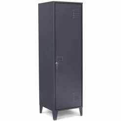 Armoire industrielle vestiaire métallique et bois gris foncé
