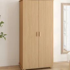 Armoire lattes tasseau bois coloris chêne 80 cm - penderie 2 portes et étagères