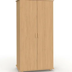 Armoire lattes tasseau bois coloris chêne 80 cm - penderie 2 portes et étagères