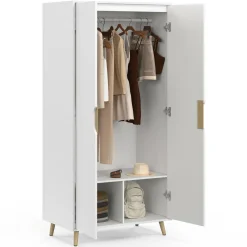 Armoire scandinave 2 portes blanche penderie 80 cm avec étagères rangement