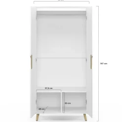 Armoire scandinave 2 portes blanche penderie 80 cm avec étagères rangement