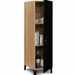 Armoire vestiaire bois et porte métallique noir design industriel