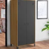 Armoire vestiaire penderie métal noir et bois avec 2 portes