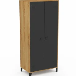 Armoire vestiaire penderie métal noir et bois avec 2 portes
