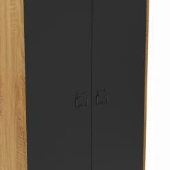 Armoire vestiaire penderie métal noir et bois avec 2 portes