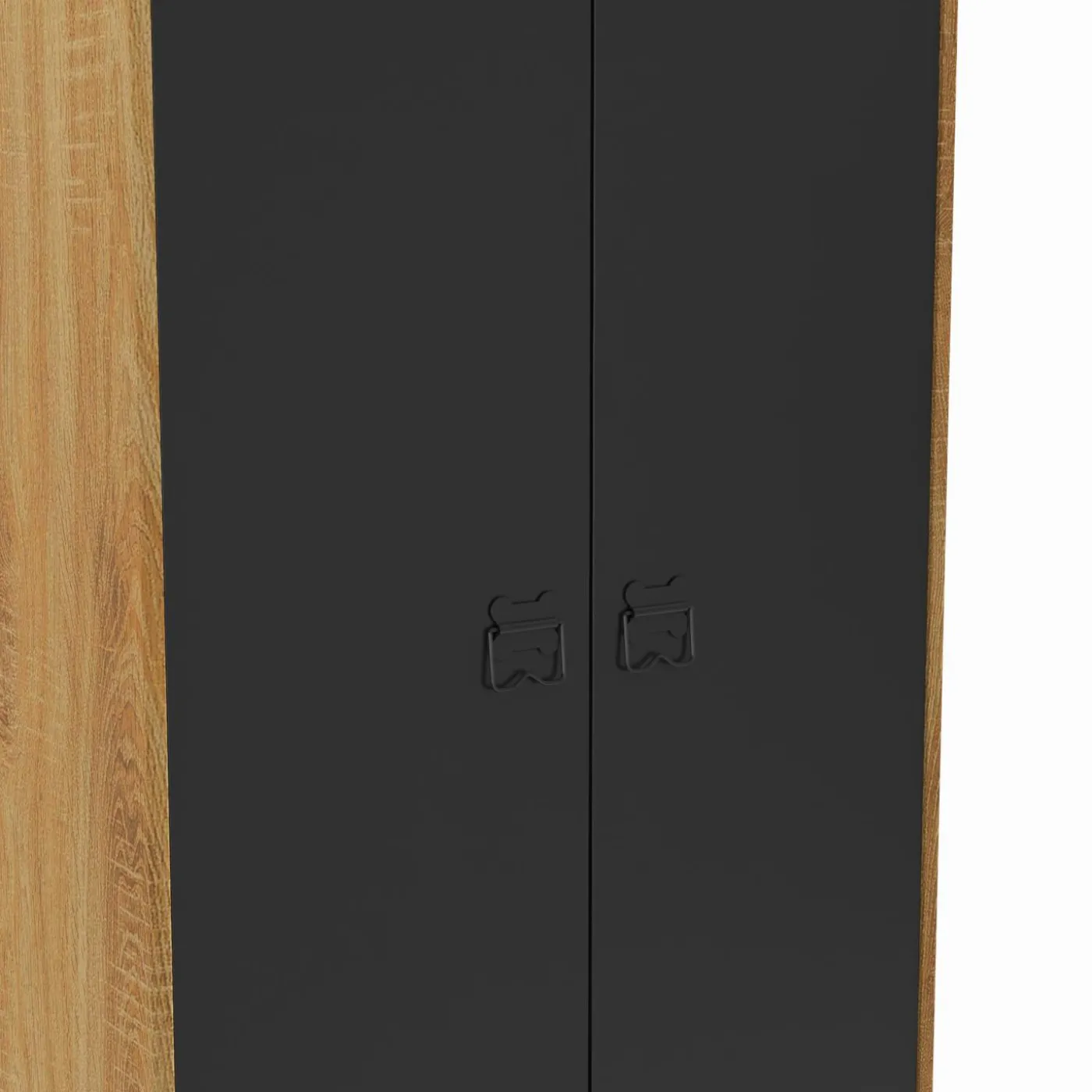 Armoire vestiaire penderie métal noir et bois avec 2 portes