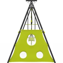 Balançoire 4 portiques pour jardin avec panier de basket et but de foot