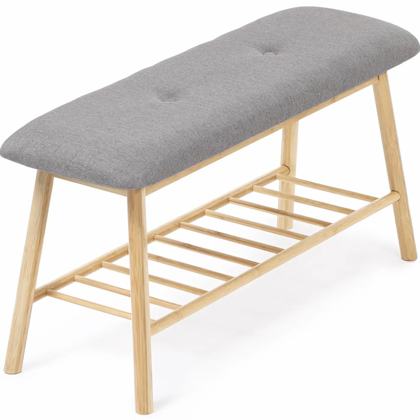 Banc bambou tissu gris style scandinave