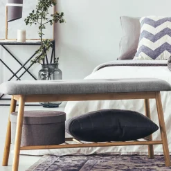 Banc bambou tissu gris style scandinave