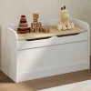 Banc coffre de rangement enfant 60 cm en bois blanc et hêtre